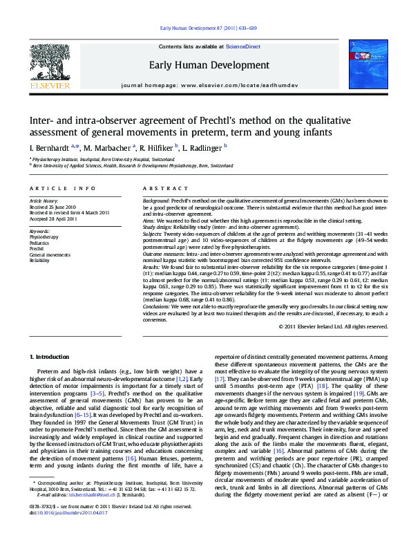 (PDF) Inter-and intra-observer agreement of Prechtl's method on the ...