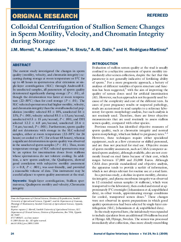 (PDF) Colloidal Centrifugation of Stallion Semen: Changes in Sperm ...