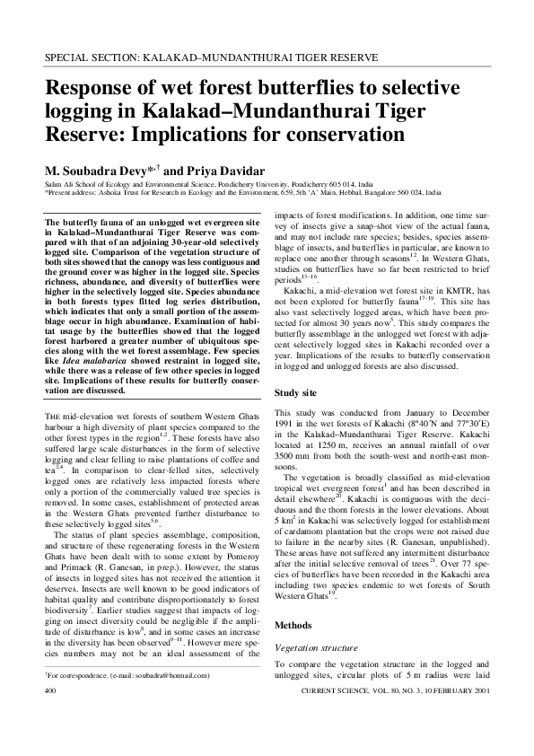 (PDF) Response of Wet Forest Butterflies to Selective Logging In ...