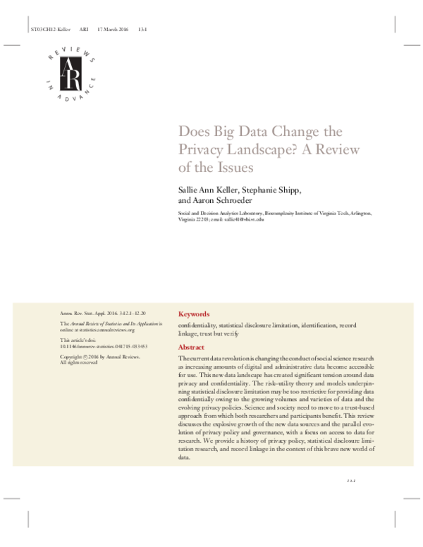 (PDF) Does Big Data Change the Privacy Landscape? A Review of the Issues