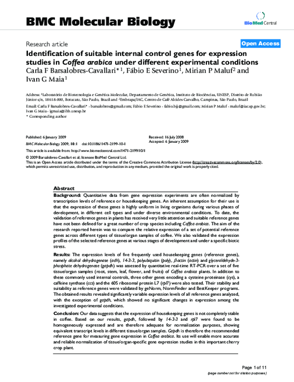 (PDF) Identification of suitable internal control genes for expression ...