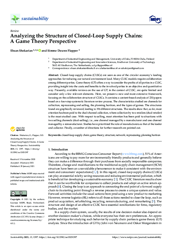 (PDF) Analyzing the Structure of Closed-Loop Supply Chains: A Game ...