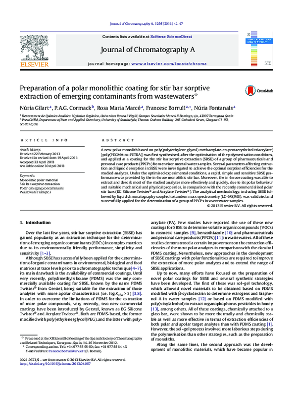(PDF) Preparation of a polar monolithic coating for stir bar sorptive ...