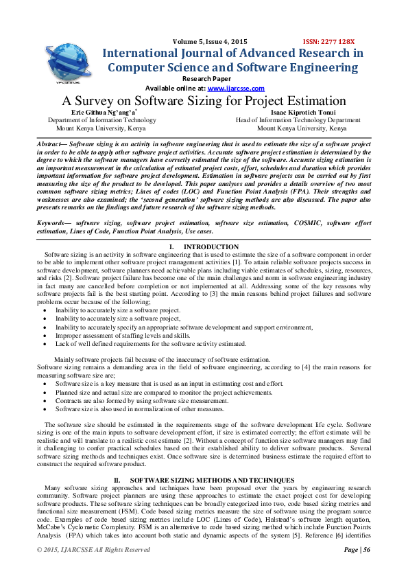 (PDF) A Survey on Software Sizing for Project Estimation
