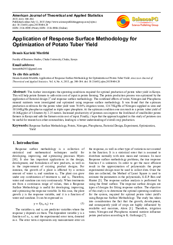 (PDF) Application of response surface methodology for the study of ...