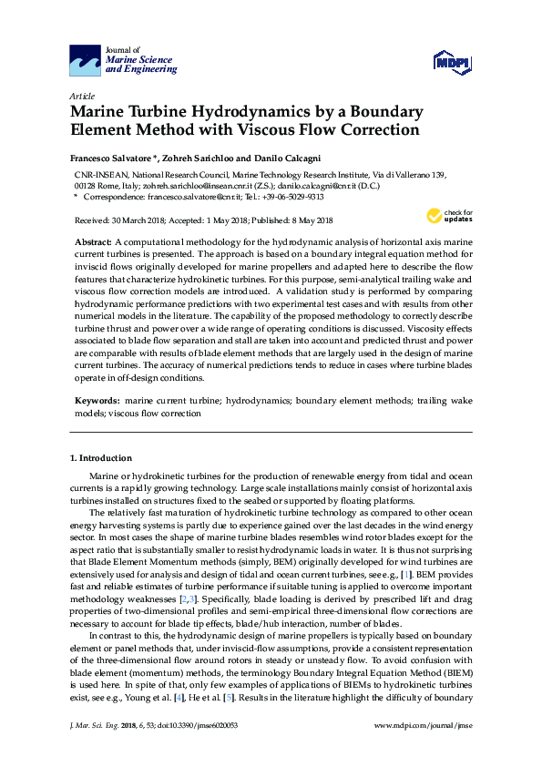 (PDF) Marine Turbine Hydrodynamics by a Boundary Element Method with ...