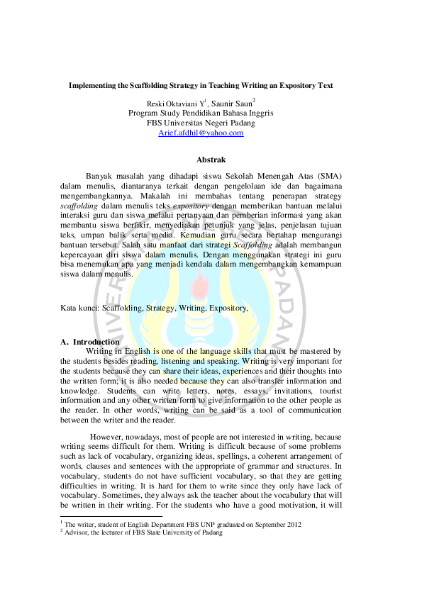 (PDF) Implementing the Scaffolding Strategy in Teaching Writing an ...