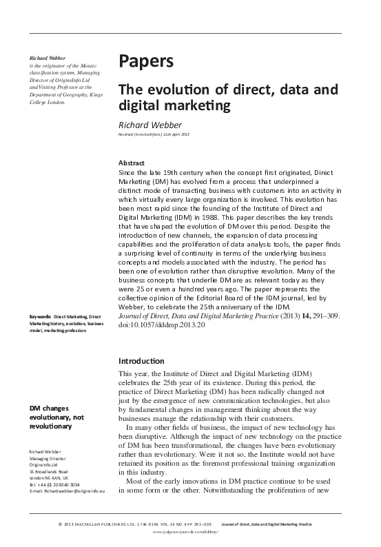 (PDF) The evolution of direct, data and digital marketing