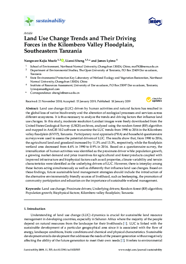 (PDF) Land Use Change Trends and Their Driving Forces in the Kilombero ...
