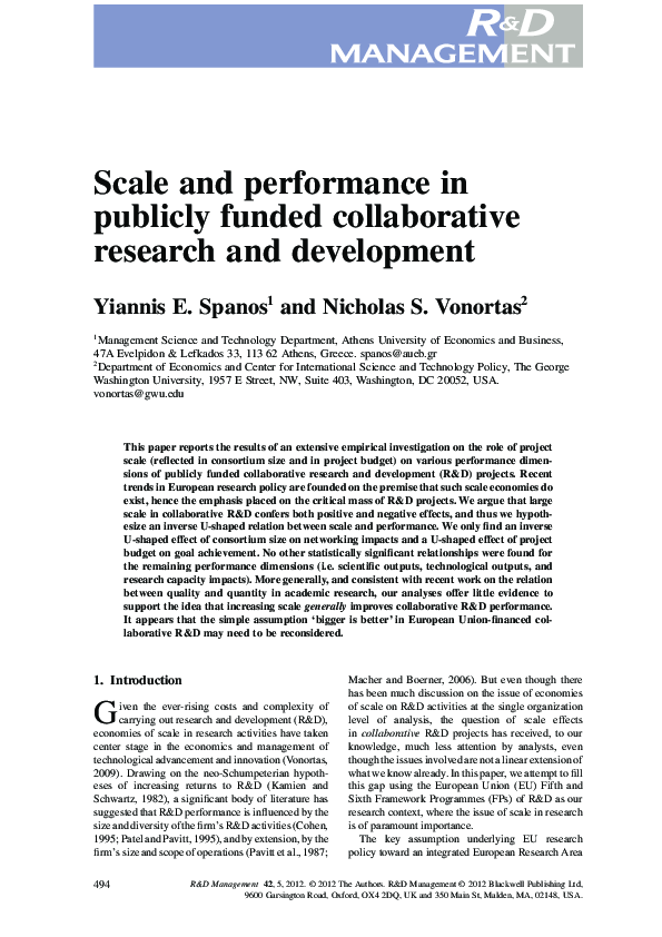 (PDF) Scale and performance in publicly funded collaborative research ...
