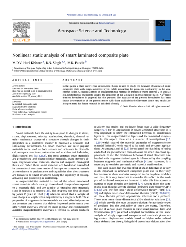 (PDF) Nonlinear static analysis of smart laminated composite plate