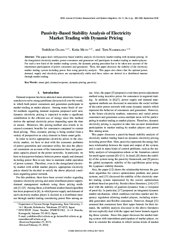 (PDF) Passivity-Based Stability Analysis of Electricity Market Trading ...