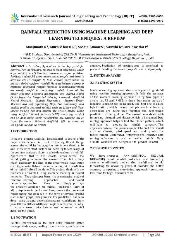 (PDF) IRJET- RAINFALL PREDICTION USING MACHINE LEARNING AND DEEP ...