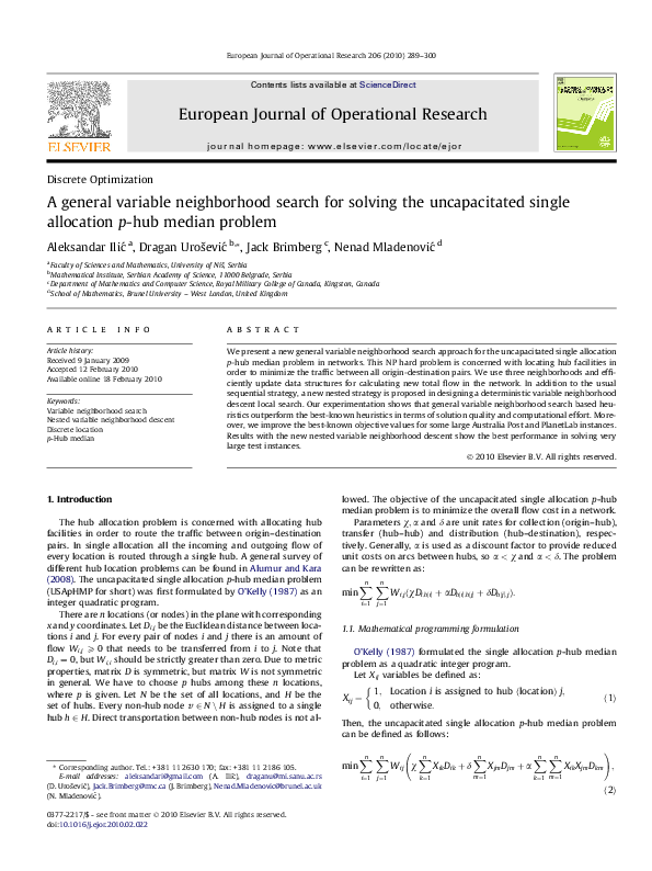 (PDF) A general variable neighborhood search for solving the ...