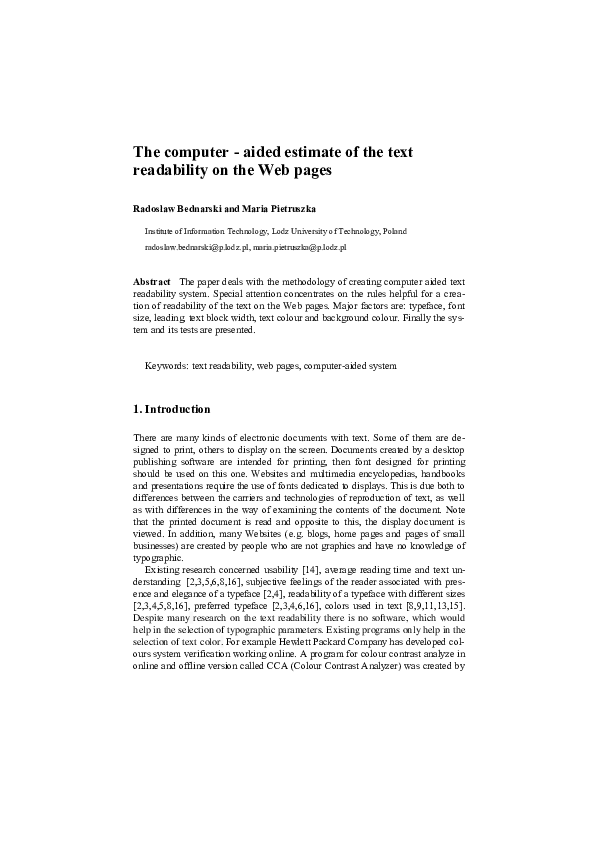 (PDF) The Computer – Aided Estimate of the Text Readability on the Pages