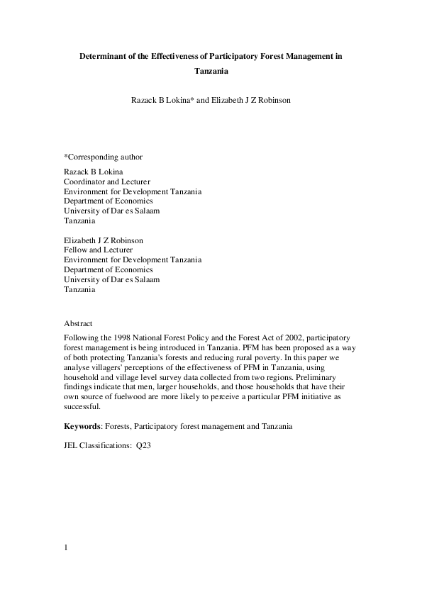 (PDF) Determinant of the Effectiveness of Participatory Forest ...