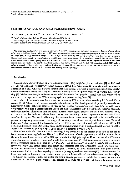 (PDF) Feasibility of high gain X-ray free electron lasers