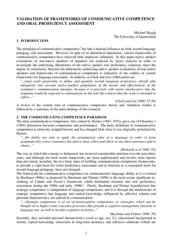 (PDF) Validation of frameworks of communicative competence and oral ...