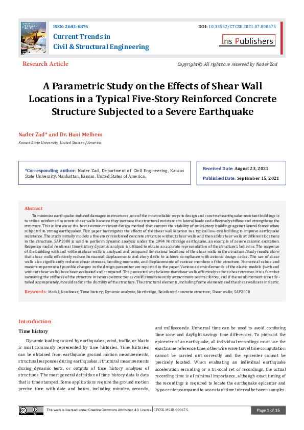 (PDF) A Parametric Study on the Effects of Shear Wall Locations in a ...
