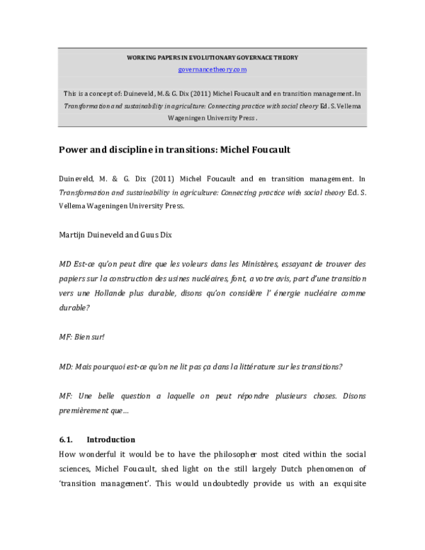 (PDF) Power and discipline in transitions: Michel Foucault