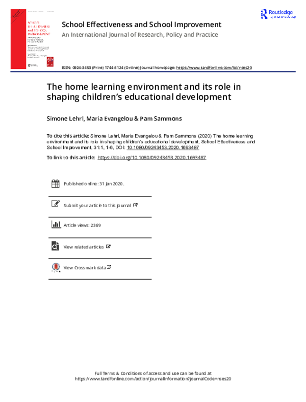 (PDF) The home learning environment and its role in shaping children’s ...