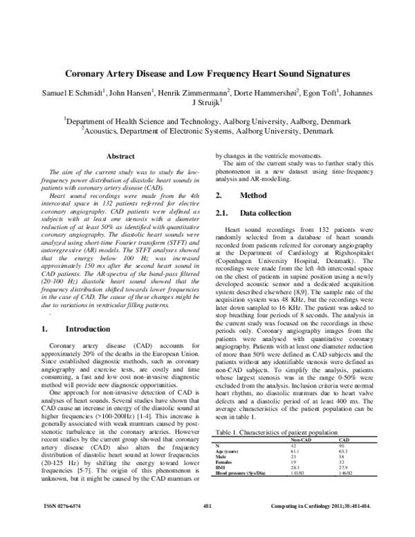 (PDF) Coronary artery disease and low frequency heart sound signatures