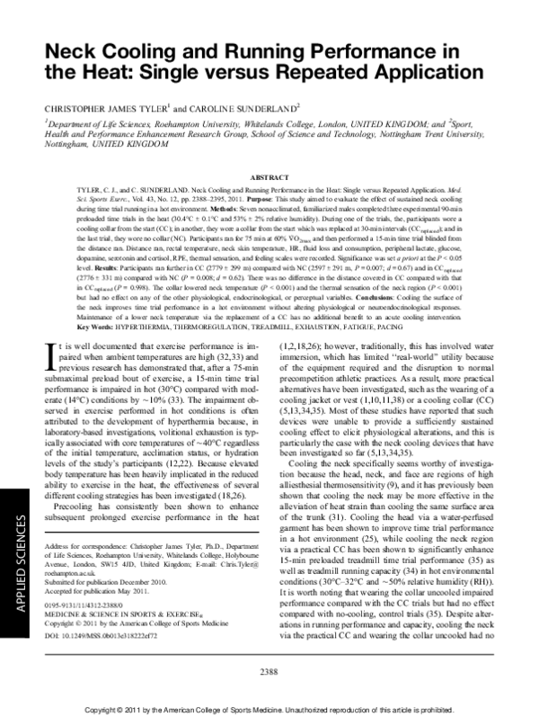 (PDF) Neck Cooling and Running Performance in the Heat