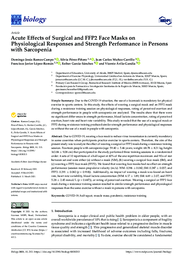 (PDF) Acute Effects of Surgical and FFP2 Face Masks on Physiological ...