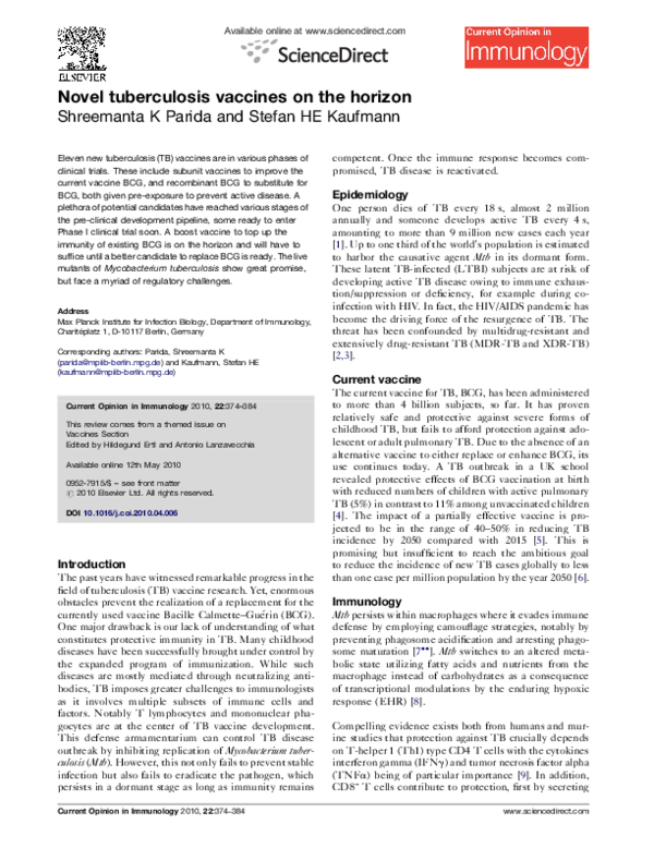 (PDF) Novel tuberculosis vaccines on the horizon