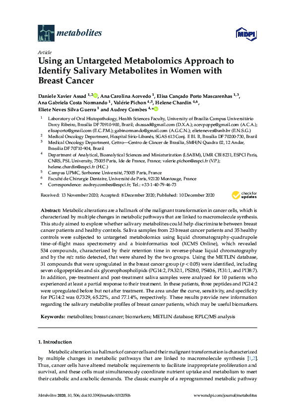 (PDF) Using an Untargeted Metabolomics Approach to Identify Salivary ...