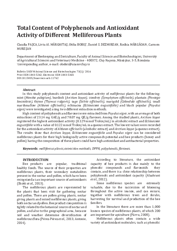 (PDF) Total Content of Polyphenols and Antioxidant Activity of ...
