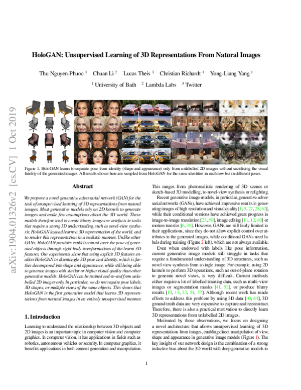 (PDF) HoloGAN: Unsupervised Learning of 3D Representations From Natural ...