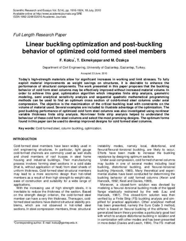 (PDF) Linear buckling optimization and post-buckling behavior of ...