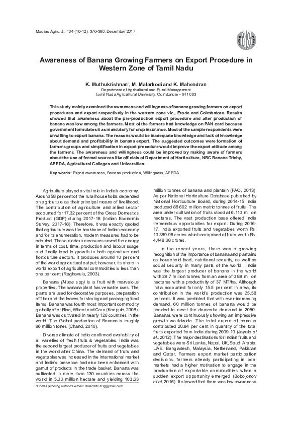 (PDF) Awareness of Banana Growing Farmers on Export Procedure in