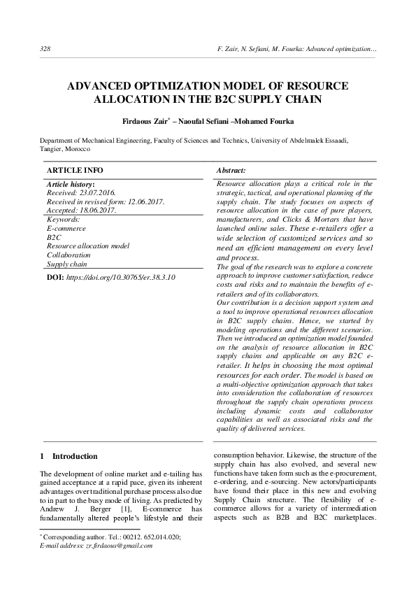(PDF) Advanced optimization model of resource allocation in the B2C ...