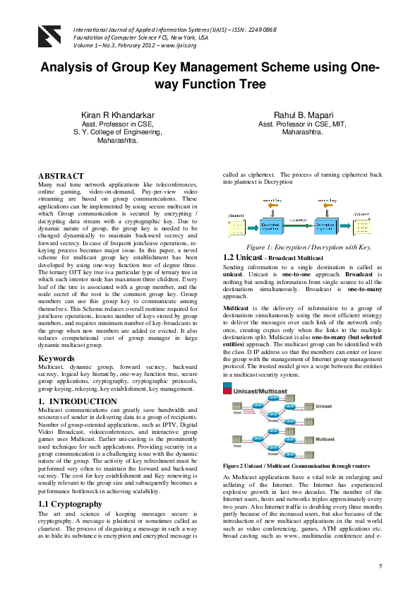 (PDF) Analysis of Group Key Management Scheme using One-way Function Tree