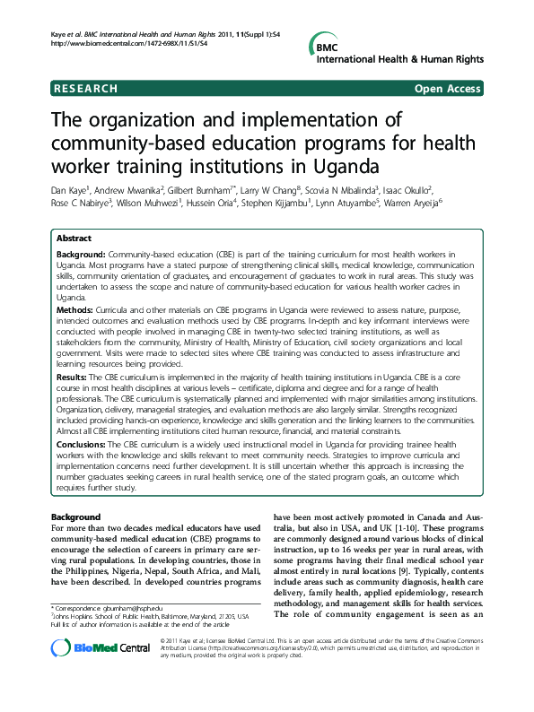 (PDF) The organization and implementation of community-based education ...