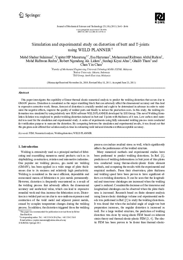 (PDF) Simulation and experimental study on distortion of butt and T ...