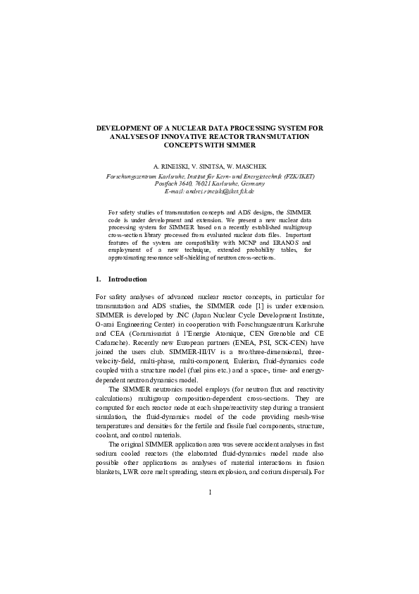 (PDF) Development of a Nuclear Data Processing System for Analyses of ...