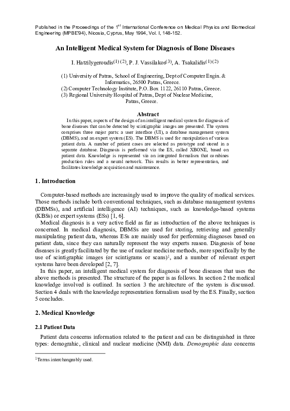 (PDF) An Intelligent Medical System for Diagnosis of Bone Diseases