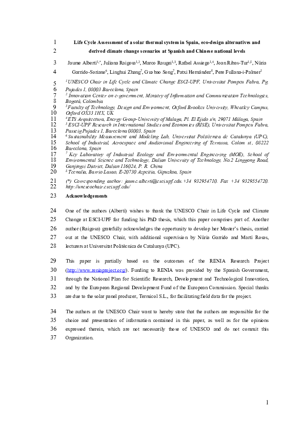 (PDF) Life Cycle Assessment of a solar thermal system in Spain, eco ...