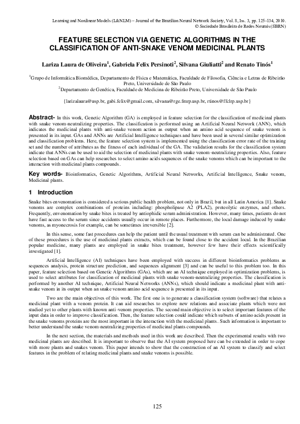 (PDF) Feature Selection via Genetic Algorithms in the Classification of ...