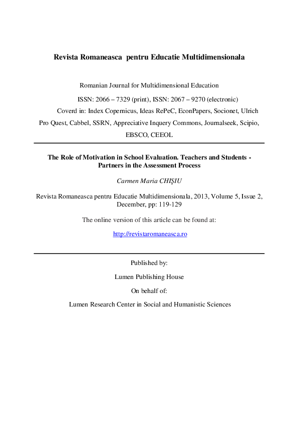 PDF) The Role of Motivation in School Evaluation. Teachers and 