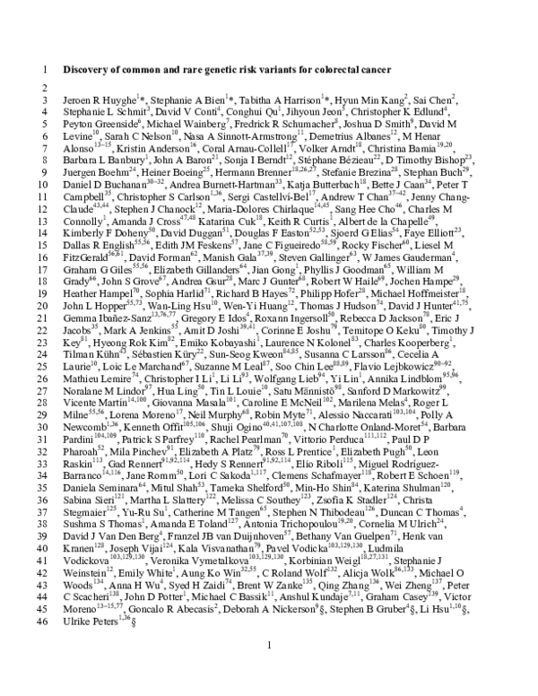 (PDF) Discovery of common and rare genetic risk variants for colorectal ...