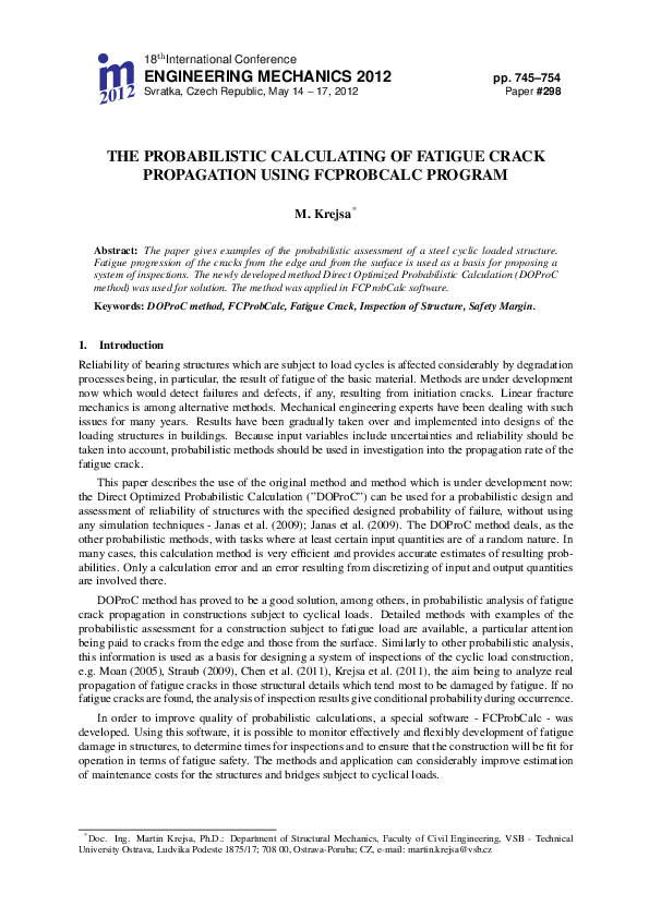 (PDF) The Probabilistic Calculating of Fatigue Crack Propagation Using ...