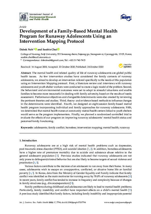 (PDF) Development of a Family-Based Mental Health Program for Runaway ...