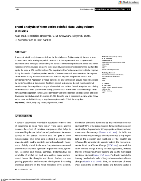 (PDF) Trend analysis of time series rainfall data using robust statistics