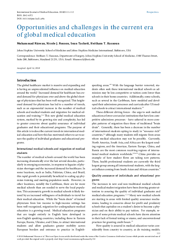 (PDF) Opportunities and challenges in the current era of global medical ...