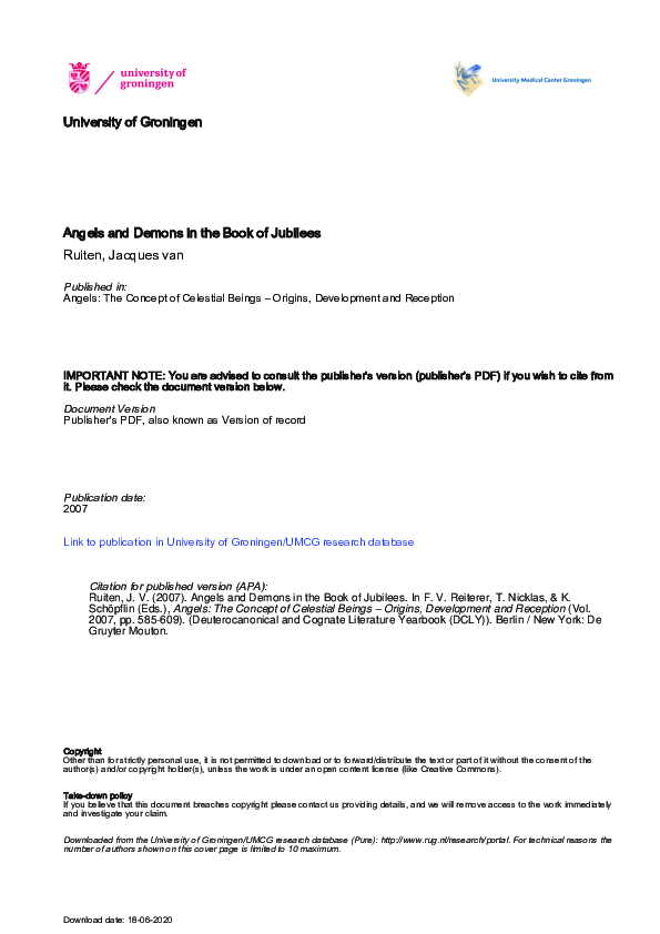 (PDF) Angels and Demons in the Book of Jubilees Jacques Ruiten, van