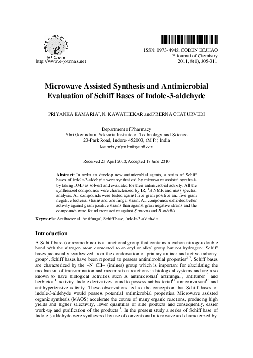 (PDF) Microwave Assisted Synthesis and Antimicrobial Evaluation of ...
